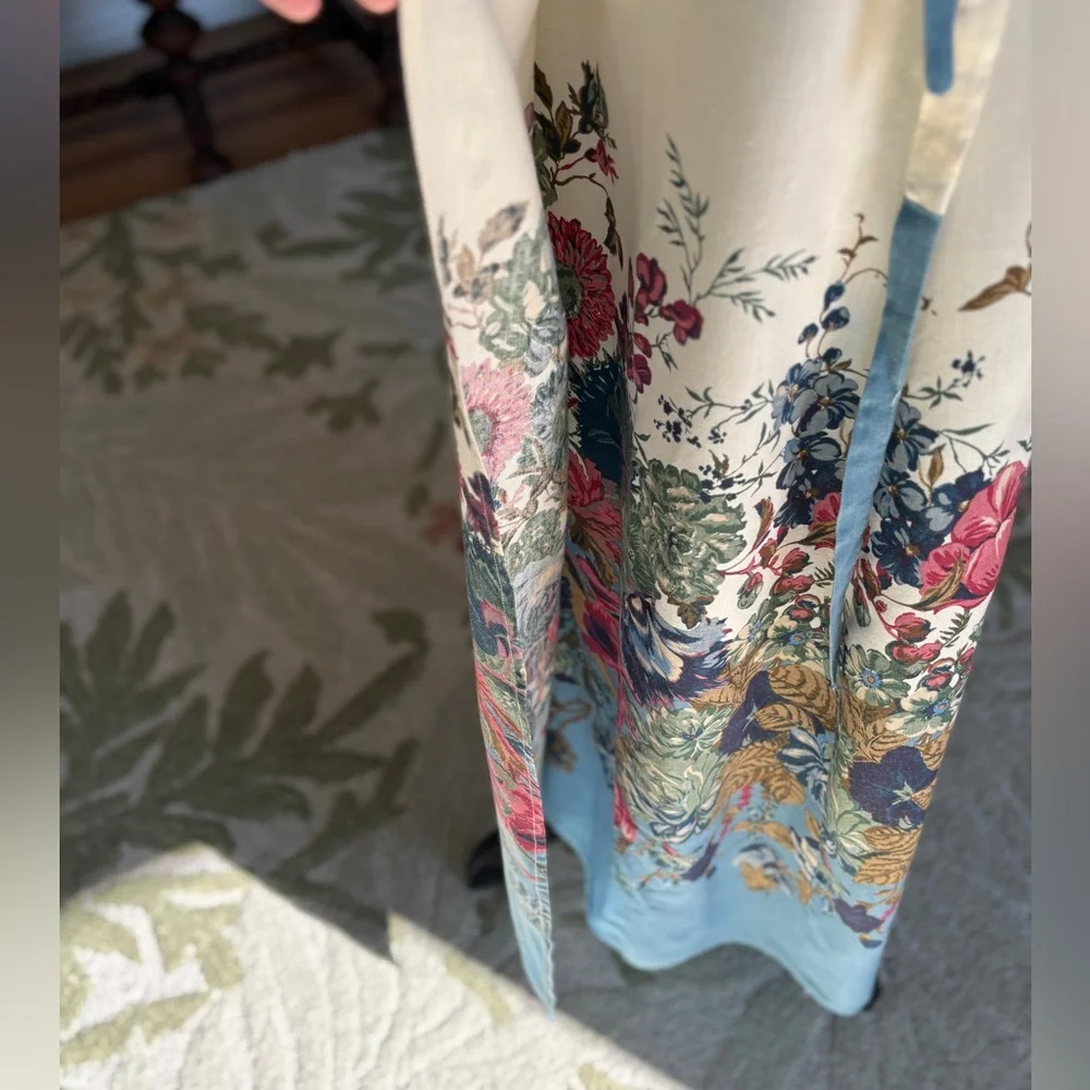 🌸 Vintage Floral Wrap Skirt – Cottagecore Linen Blend | One Size 🌸 - Picture 3 of 8